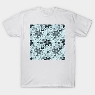 Cats and Flowers Baby Blue T-Shirt